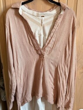 Free People Layered V-Neck Tunic in Blush/Dusty Rose and Cream size M